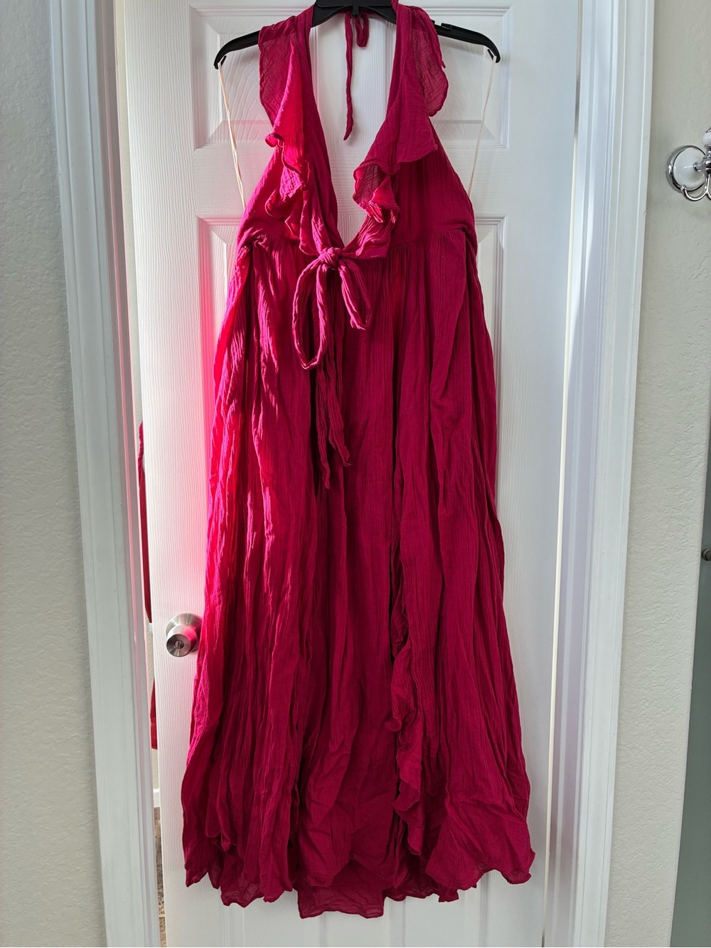 Free People Bright Fuchsia Crinkled Halter Dress